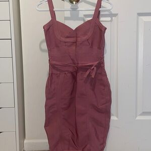 Womens Knee Length Classic Bandage Pink Spaghetti Strap Dress With Gold Zipper